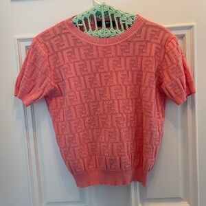 Pink Fendi FF short Sleeve Sweater 4 Small